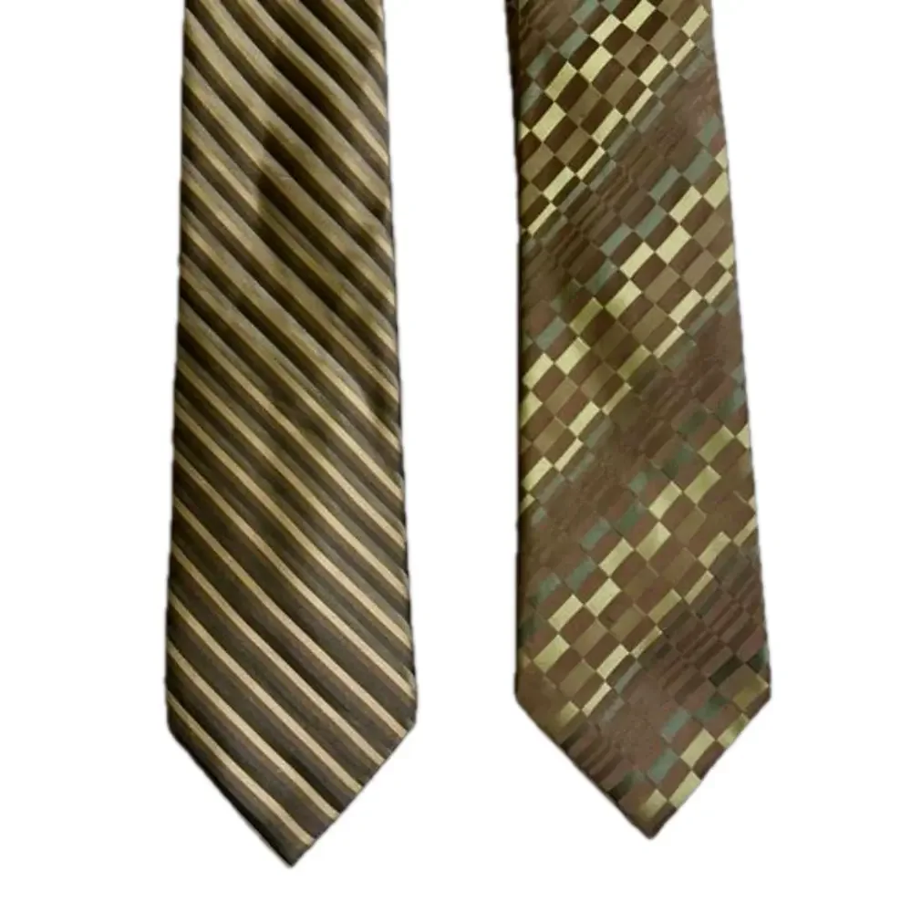 Set of 2 Joseph Abboud Mens Silk Ties Green Geometric Gold Taupe Neutral Stripes